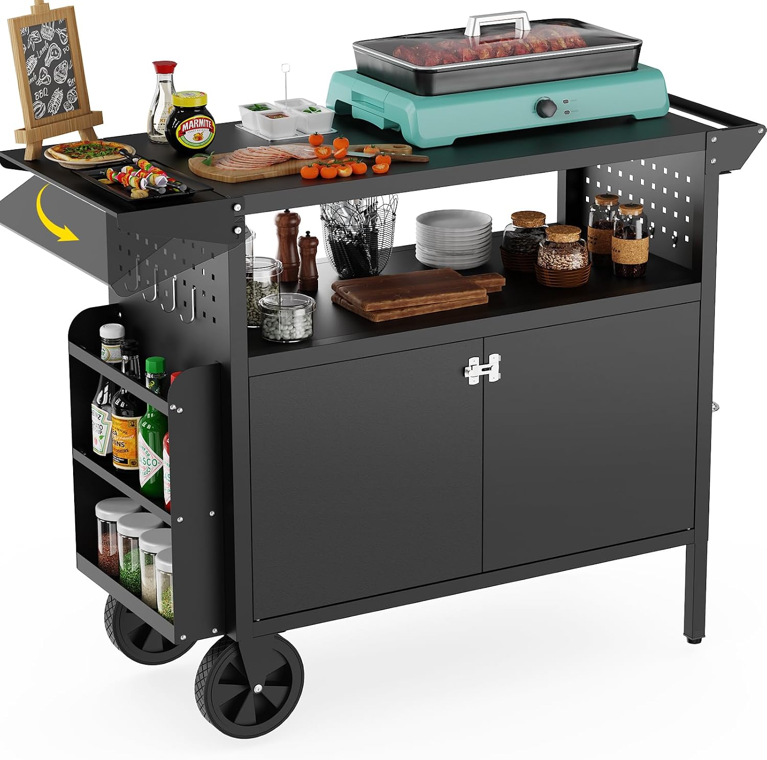 Outdoor Camping Table Foldable - Table de barbecue d'extérieur avec rangement,
