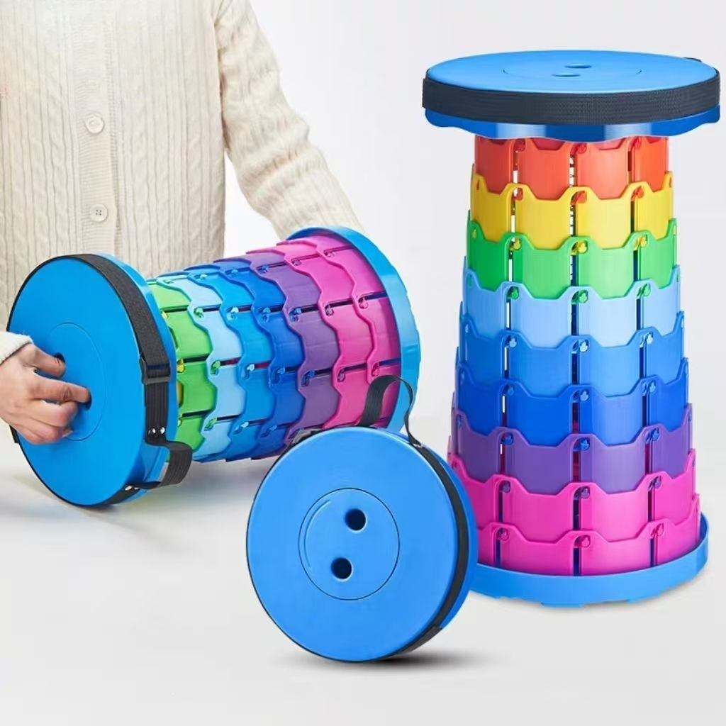 Outdoor Camping Outfit - Tabouret de camping télescopique arc-en-ciel, portable,
