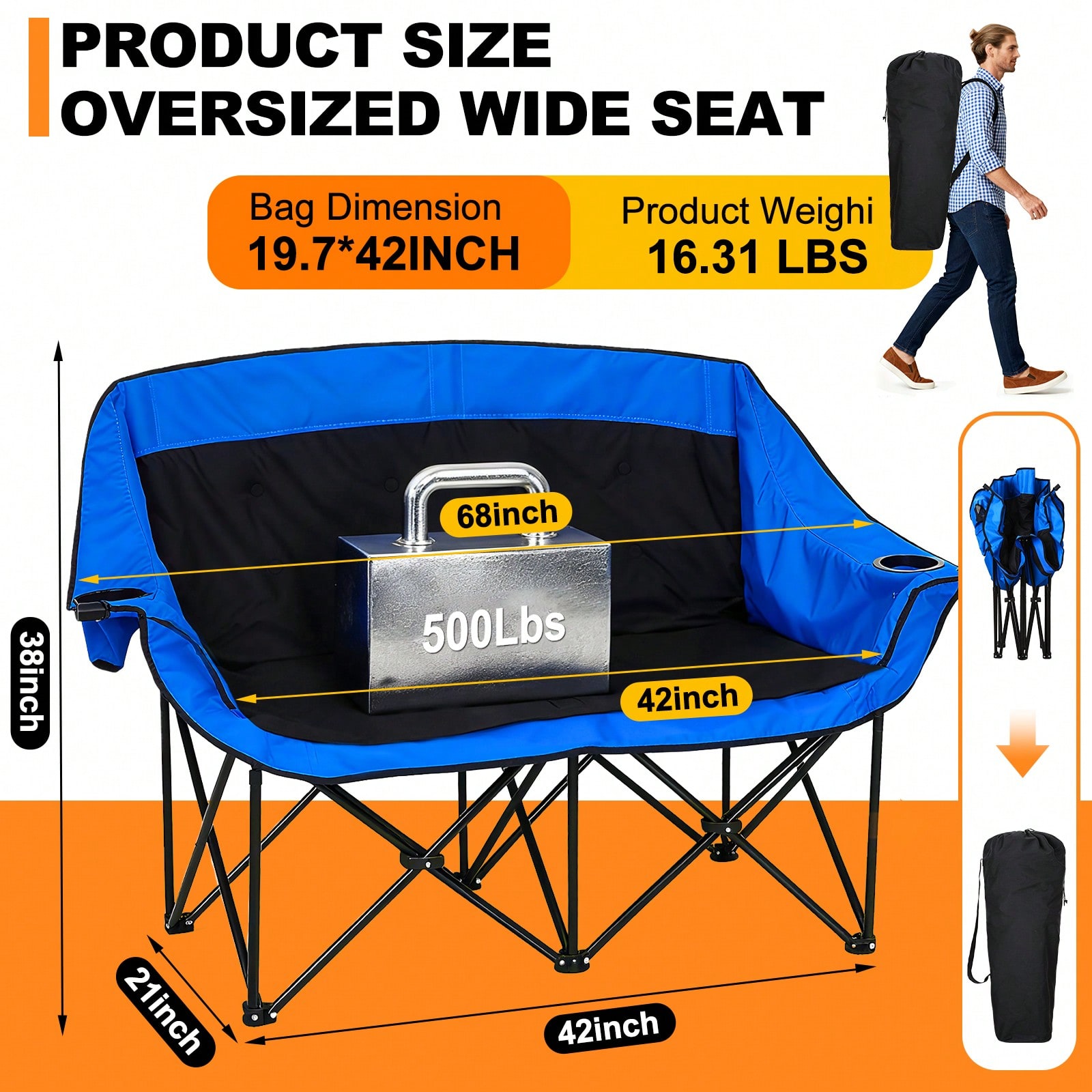 Chaise de camping double chauf - Outdoor Oversized Camping Chair avis et prix